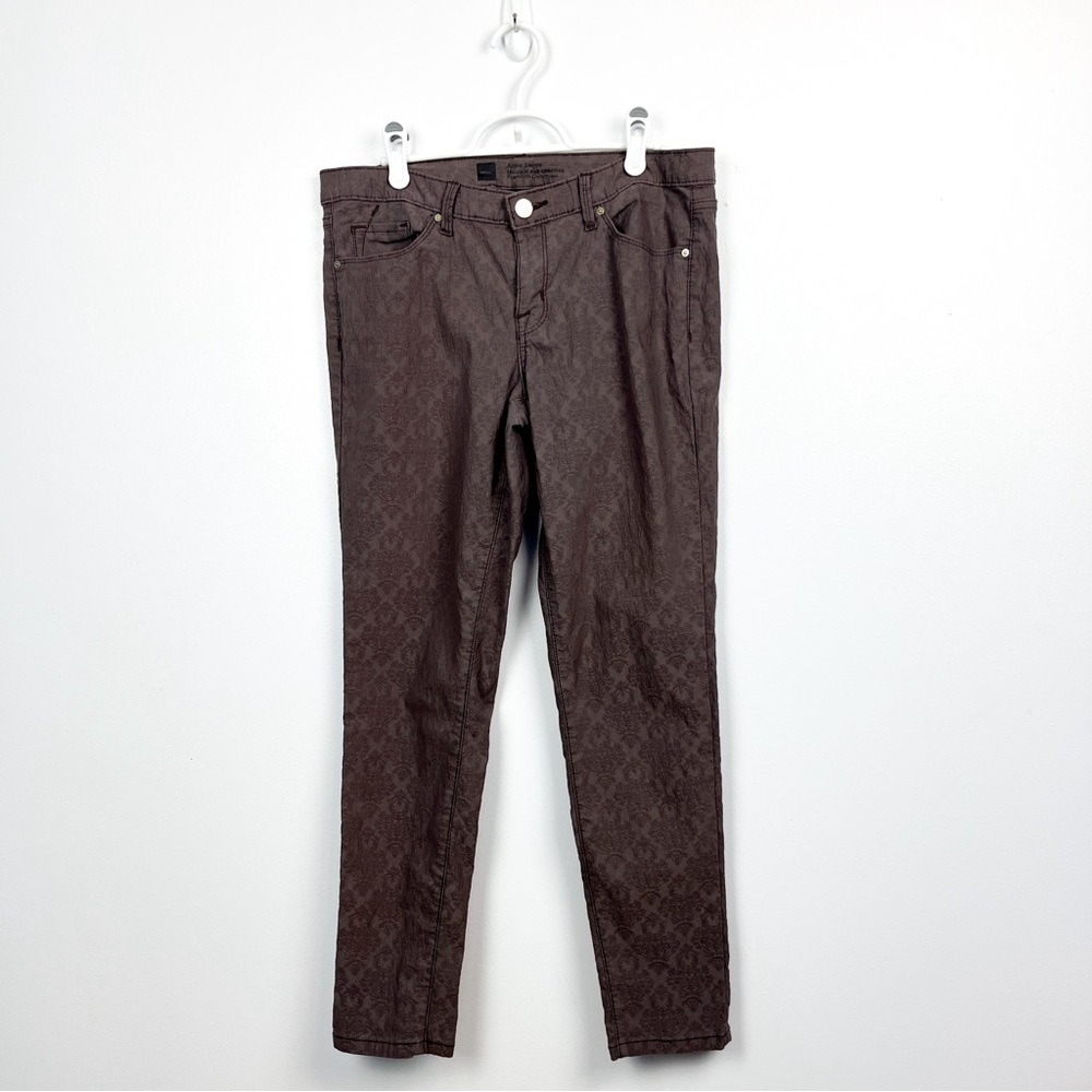 Massimo Skinny Ankle Jeggins, Brown with Damask Pattern